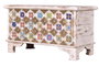 GINER Y COLOMER - Coffre de rangement en bois de manguier massif avec détails en céramique et bronze, finition blanc vieilli - 80 x 40 x 45 cm